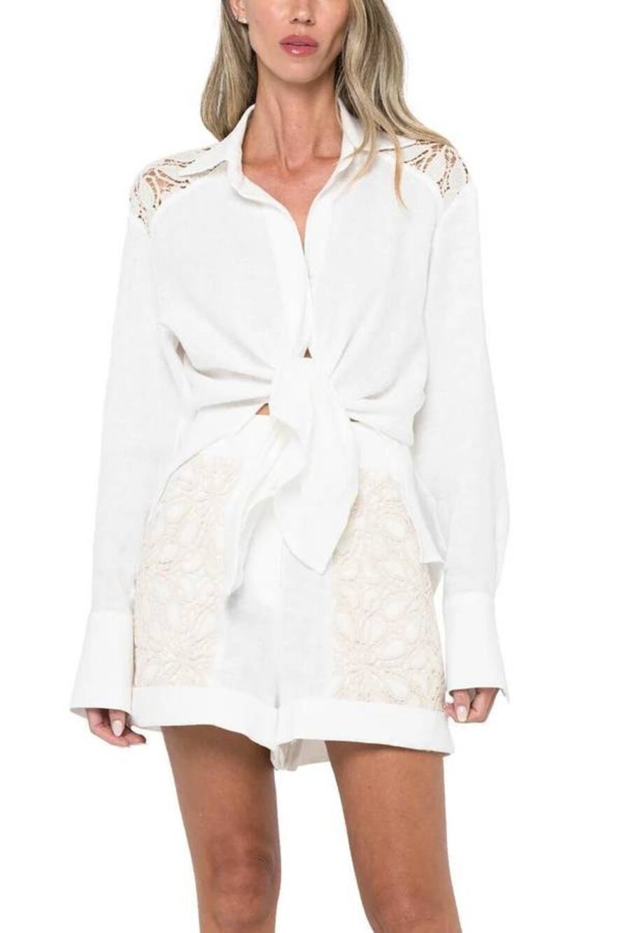 JBQ Womens Haven LS Linen Button Up Shirt in Ecru M